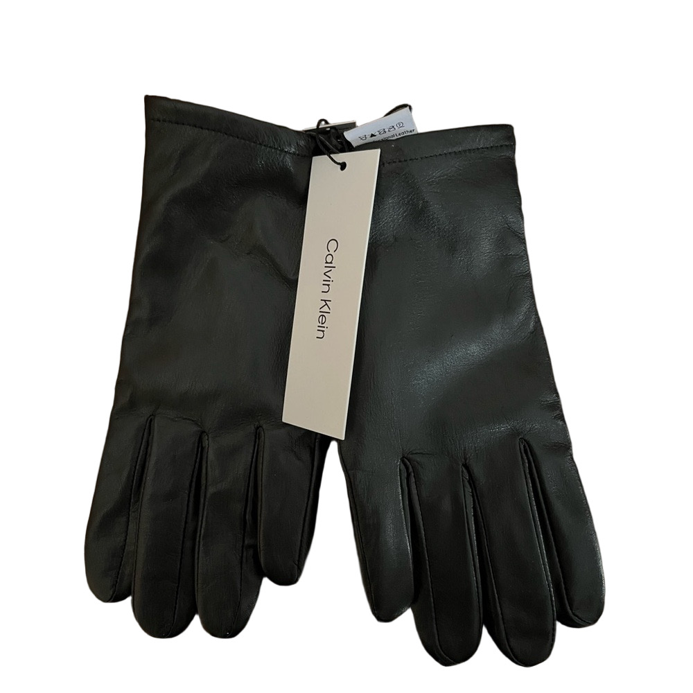 Calvin Klein Men's Black Leather Touchscreen Gloves NWT Size Small